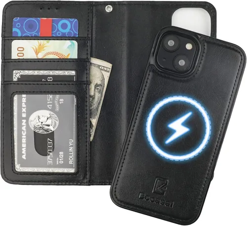 Vista 21 de Bocasal Funda tipo cartera desmontable para iPhone 14 con bloqueo RFID, ranuras para tarjetas, soporte de piel sintética de alta calidad, soporte