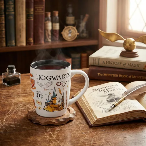 Vista 6 de Silver Buffalo Harry Potter Hogwarts Destination Jumbo - Taza de cerámica curvada, 25 onzas