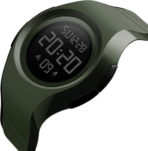 Vista 2 de Fanmis hombres LED digital deportes al aire libre militar verde PU correa impermeable multifunción relojes verde