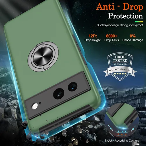Vista 5 de para Funda Pixel 7 con Protector de Pantalla HD, Anti-impactos para Funda de Teléfono Google Pixel 7 con Soporte Anular Magnético de 360°, Funda