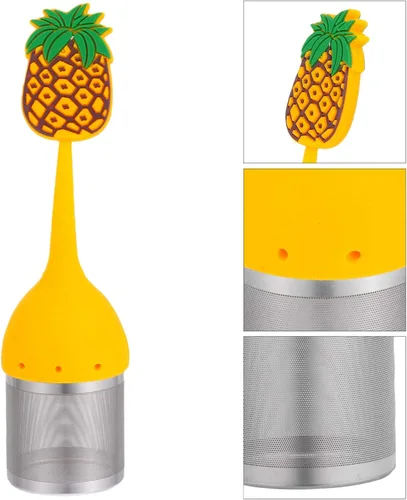 Vista 8 de Hemoton Infusor de té Infusor de té de hojas sueltas de piña con cuerpo de bola de cuello de mango largo