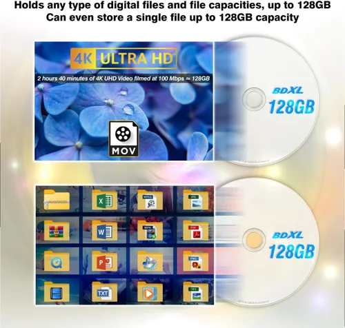 Vista 6 de Digital 4X 128GB BDXL Quad Layer BD-R XL White Inkjet Imprimible Blu-ray Grabable 50 Años Archivo Discos - 3 Discos