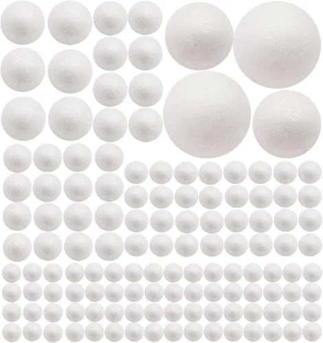 Vista 5 de Paquete de 300 bolas de espuma para manualidades, 4 tamaños incluyendo 1-2 pulgadas, bolas redondas lisas de poliestireno, bolas de espuma