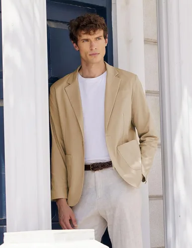 Vista 3 de COOFANDY Blazer casual de lino para hombre, ligero, ajuste regular, chaqueta deportiva con un botón