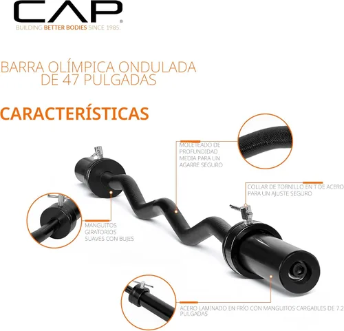 Vista 3 de CAP 47" Olympic EZ Curl Bar Heavy Duty Solid Steel, 200 lb Capacity