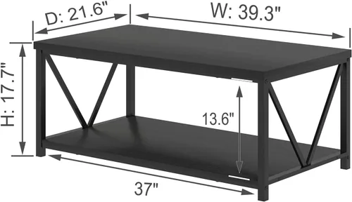 Vista 2 de EXCEFUR Mesa de centro pequeña, mesas modernas para sala de estar con estante de almacenamiento, mesa central rectangular de madera rústica, mesa