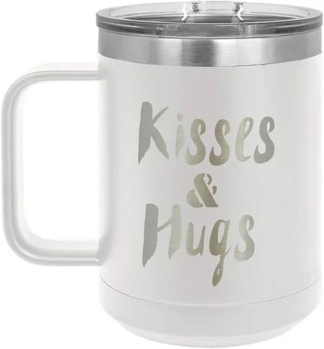 Vista 12 de KISSES AND HUGS Coral 15 oz Taza de café w/tapa deslizante Taza de café de viaje aislada Ideas de regalos de cumpleaños o Navidad de mujeres u