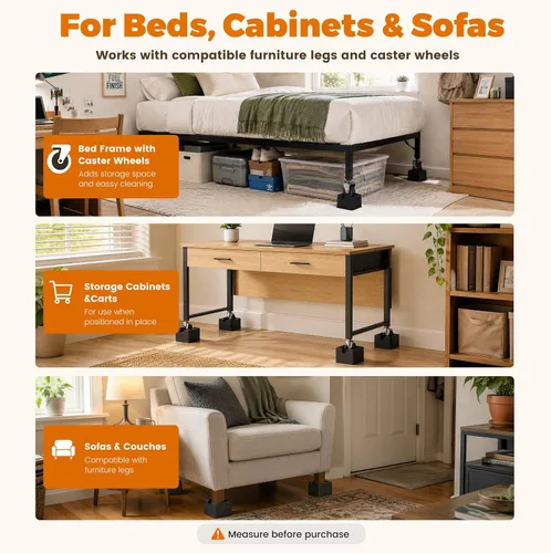 Vista 6 de BTSD-home Elevadores de cama resistentes de 2 pulgadas, elevadores de cama ajustables de 4 pulgadas que se adaptan a todas las ruedas de muebles