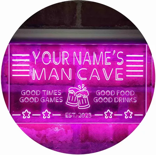 Vista 26 de ADVPRO Letrero de neón LED personalizado con texto en inglés "Man Cave Home Bar Est. Year Single Color LED Neon Sign 12 x 8.5" st4s32-x0012a-tm-b