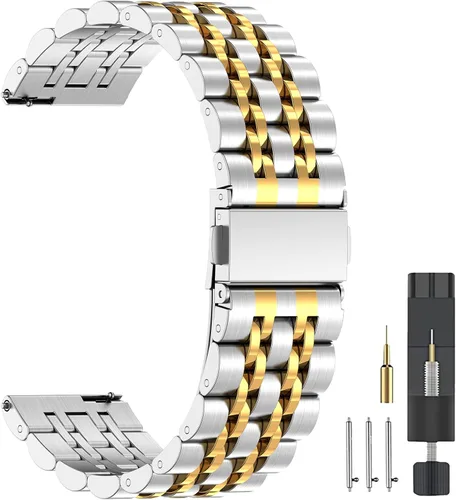 Vista 7 de ZPJPPLX 20mm 22mm Quick Release Metal Watch Band for Garmin Samsung Amazfit Negro