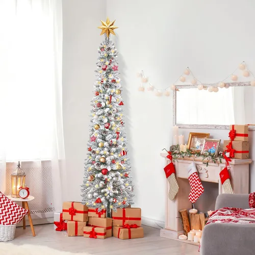 Vista 10 de QBA Árbol de Navidad preiluminado de 7 pies, árbol de Navidad artificial Verde Blanco Cálido