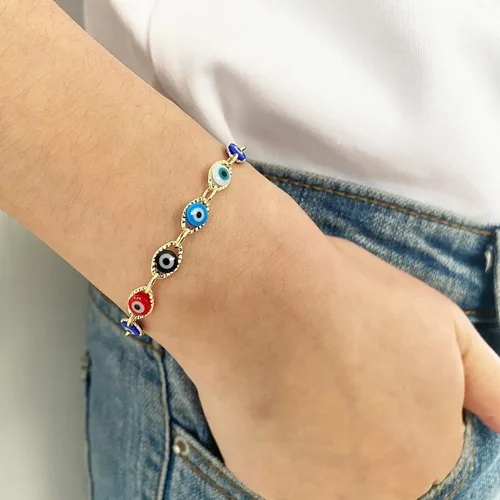 Vista 3 de Dainty Evil Eye Bracelets for Women,14K Gold Evil Eye Chain Bracelet for Girls