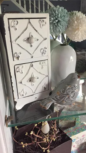 Vista 7 de Figura de pájaro de cerámica con acabado envejecido, decoración del hogar, juego surtido de 3