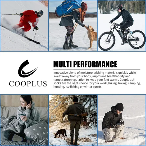 Vista 6 de COOPLUS Paquete de 2 calcetines de esquí para mujeres y hombres, de compresión, hasta la rodilla, cálidos, para esquí, snowboard, deportes al aire