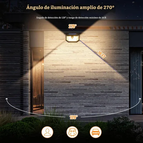 Vista 4 de Paquete de 2 luces solares para exteriores, luces solares superbrillantes con sensor de movimiento alimentadas por energía solar para exteriores