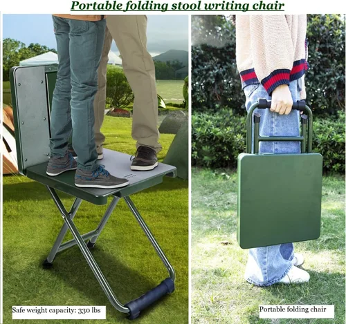 Vista 4 de Taburete plegable para silla de camping, taburete de pesca portátil Silla plegable multifuncional 3 en 1 con mesa auxiliar para acampar al aire