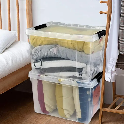 Vista 4 de Ggbin Caja de almacenamiento de plástico transparente de 50 cuartos de galón con tapa, 4 paquetes.