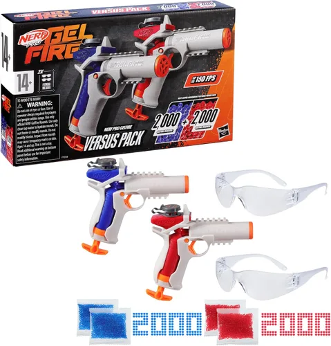 Vista 13 de Nerf Pro Gelfire Versus Pack Incluye 2 pistolas, 4,000 rondas Gelfire, capacidad de 60 rondas, activación T-Pull, 2 gafas de protección, regalos