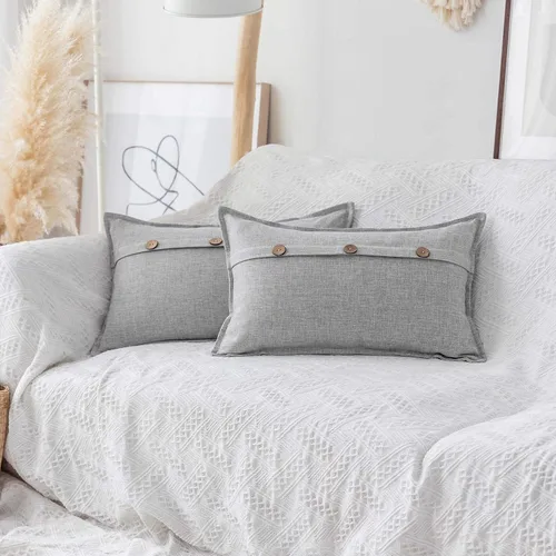 Vista 20 de Home Brilliant Juego de 2 fundas de almohada decorativas con botones, fundas de cojín de lino sintético texturizadas para cama, sofá, banco, 18 x 18