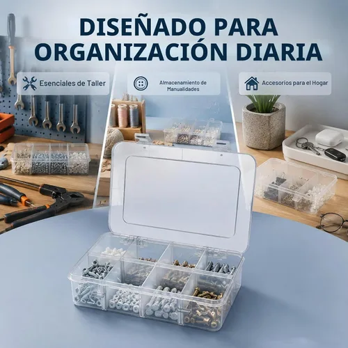 Vista 3 de Xiaoyztan Organizador de plástico transparente de 8 rejillas con divisores ajustables, joyero de almacenamiento de cuentas para piezas pequeñas