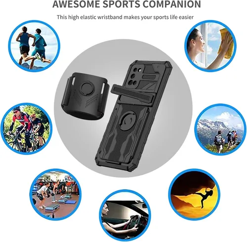Vista 6 de Funda compatible con Redmi A1, soporte integrado compatible con Redmi A2 a prueba de golpes, funda protectora 2 en 1, color negro