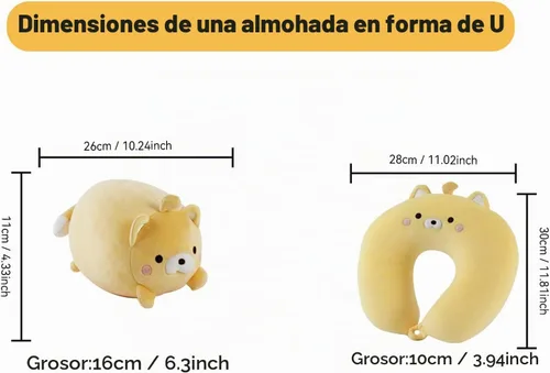 Vista 5 de Almohada de viaje para niños, almohada de cuello deformable 2 en 1 para niños, almohada suave en forma de U con adorable diseño de animales, cómodo