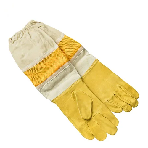 Vista 5 de DZXZY Guantes profesionales de apicultura de piel de cabra de primera calidad, suministros de apicultura con lona larga, mangas ventiladas y puños