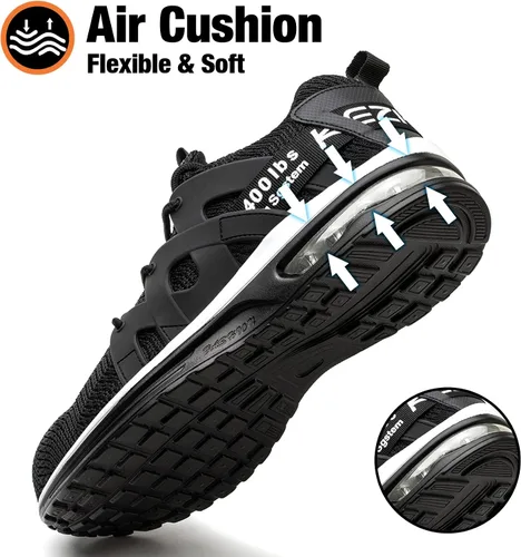 Vista 3 de Kezhiho Steel Toe Shoes for Men Women Air Cushion Lightweight Work Shoes Comfortable Breathable Puncture Proof Slip Resistant Sneakers