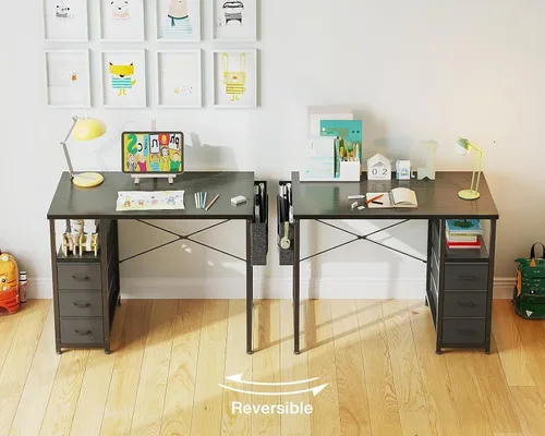 Vista 6 de AODK - Escritorio pequeño para computadora de 32 pulgadas con cajones de tela, color negro
