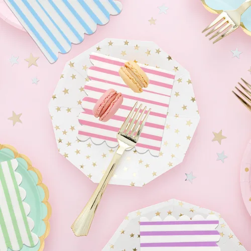 Vista 3 de 100 servilletas de cóctel boho arcoíris de papel festoneado a rayas de papel suave arcoíris helado servilleta de 5 x 5 pulgadas, color macarrón