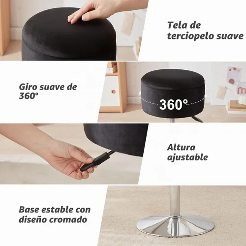 Vista 6 de Taburete otomano ajustable, taburete de tocador negro, silla de tocador para sala de maquillaje, taburete con almacenamiento, taburetes