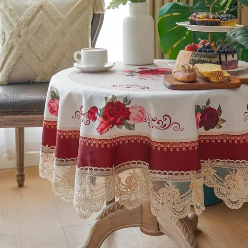 Vista 5 de SUTAVIA Mantel de Mesa Bordado con Encaje, Cubierta de Mesa Rectangular Estilo Granja, Mantel de Macramé Clásico Oblongo con Decoración Floral