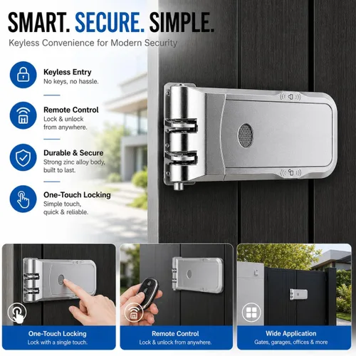 Vista 2 de Cerradura de puerta oculta con 4 mandos a distancia Entrada sin llave, cerrojo electrónico, diseño invisible, para seguridad del hogar