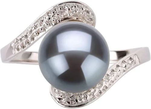 Vista 2 de Chantel - Anillo de perlas cultivadas de plata de ley 925 de 9 a 0.394in, color negro