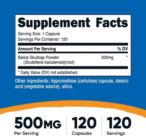 Vista 2 de Nutricost Baikal Skullcap 500 mg, 120 cápsulas vegetarianas - Sin OMG, sin gluten