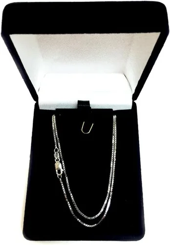 Vista 4 de Jewelry Affairs 18k White Solid Gold Mirror Box Chain Necklace, 0.8mm