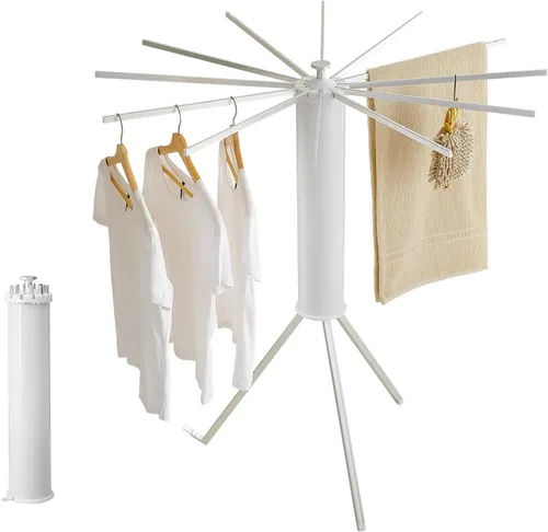 Vista 15 de JOOM Estante de secado de ropa de 4 patas, perchero portátil y plegable que ahorra espacio, estante de secado de ropa para ropa, 4 varillas, 16