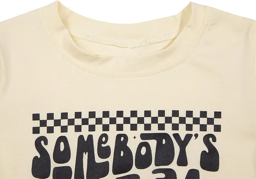 Vista 2 de Somebody's Feral - Camisas para niños pequeños, bebés, niñas, niños, divertidas, Groovy Wild Child, camisa casual de manga corta para regalo