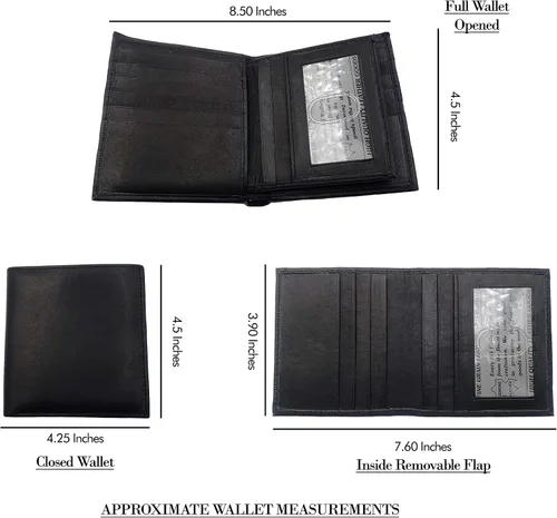 Vista 3 de AG Wallets Cartera de identificación extraíble de cuero de vaca auténtica para hombre, Negro -, Billetera plegable