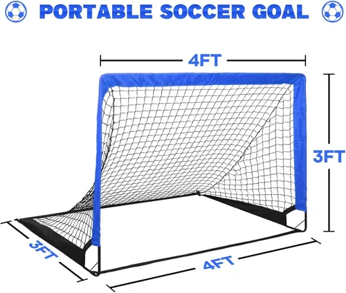 Vista 3 de Simple Deluxe Juego de 2 porterías de fútbol portátiles de 4 x 3 pies, red de fútbol desplegable para juegos de patio trasero y entrenamiento