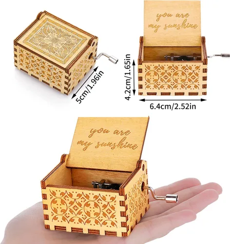 Vista 2 de TIESOME You are My Sunshine - Caja de música con manivela de mano, caja de música vintage grabada en madera, caja de música clásica, regalos