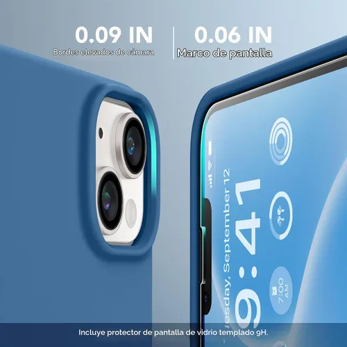 Vista 5 de GONEZ Funda magnética para iPhone 14, compatible con Magsafe, con protector de pantalla + protector de cámara, forro de microfibra antiarañazos Azul