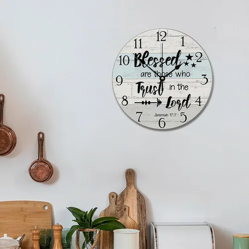 Vista 5 de Trust in the Lord With All Your Heart - Reloj de pared con versículo bíblico – Arte de cita religiosa de madera cristiana inspiradora – Madera
