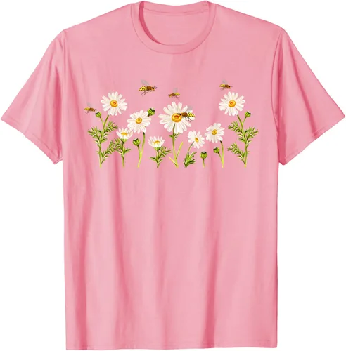 Vista 102 de Marguerites Daisy - Camiseta de verano con margaritas de jardín de flores, Negro, S