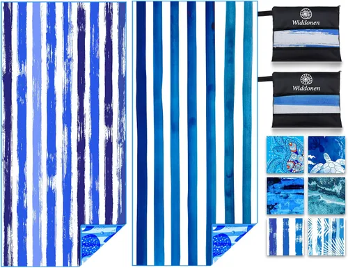 Vista 13 de Paquete de 2 toallas de playa de microfibra ligera y fina, sin arena, de secado rápido, absorbentes, compactas, suaves, para piscina, natación