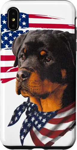 Vista 11 de Funda genial impresionante con la bandera estadounidense para iPhone 16 Rottweiler Dog