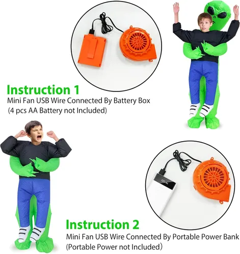 Vista 5 de Camlinbo Disfraz de alienígena inflable de Halloween para niños y niñas, alienígena sujeta, cosplay, fiesta de disfraces de Halloween