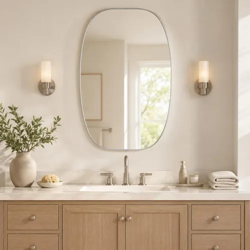 Vista 12 de Black Oval Bathroom Mirrors for Over Sink 24x32 Inch Oblong Vanity Mirror, Crystal-Clear HD Glass, Rust-Proof Aluminum Frame, Inner-Curved Decor