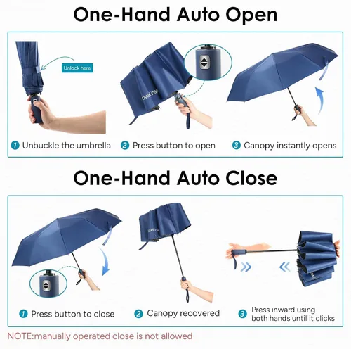 Vista 8 de travel inspira Reverse Umbrella Automatic OpenClose, Inverted Folding Umbrella with Reflective Stripes UPF 50+ 99% UV Protection Compact Heavy-Duty