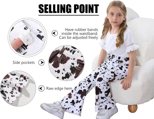 Vista 2 de Pantalones vaqueros acampanados para niñas de 3 a 14 años con bandera americana, pantalones acampanados de mezclilla elásticos de cintura alta